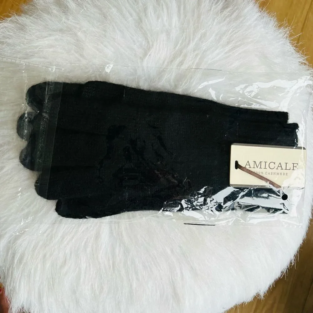 AMICALE‎ Cashmere Touch Screen Tech Knit Gloves, Luxurious, 100%, Black, NWT